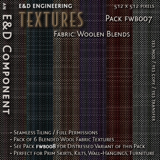 [FWB007] 6 Blended Wool Skirt, Kilt, Dress Textures from E&D ENGINEERING