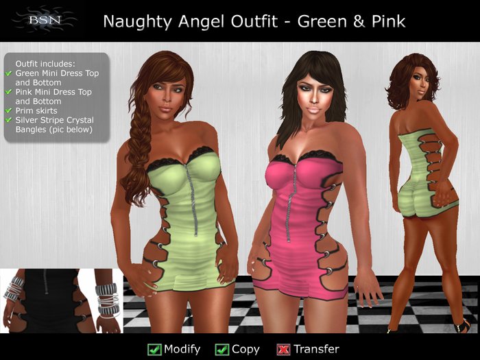 BSN Naughty Angel Outfit - Green & Pink