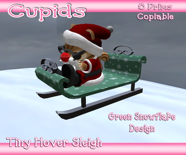 *CUPIDS*Adorable Ridable Winter Sleigh(Tinies) Green