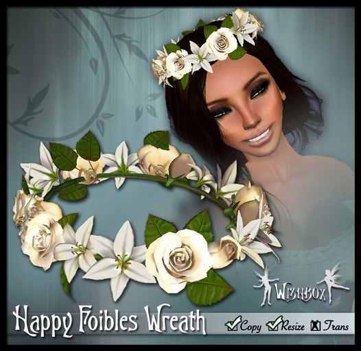 [Wishbox] "Happy Foibles" (Cream) - Hair Wreath of Roses and Lilies Crown - Medieval Fantasy