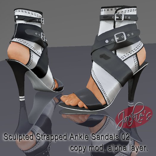 - Lack Sandals, black/white Sculpted Strapped Ankle Sandals fully modifiable AND copy