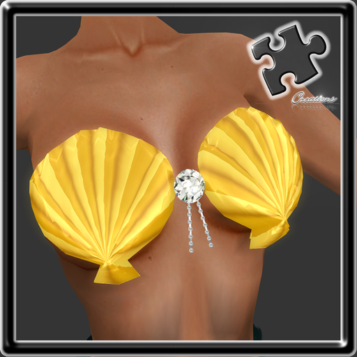 Bra / Mermaid / Merfolk / Sculpted / Shell Bra Yellow With Diamonds 