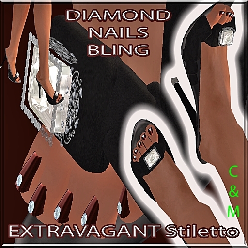 GuTi EXTRAVAGANT BLACK HELLS DIAMOND NAILS BLING ON/OFF