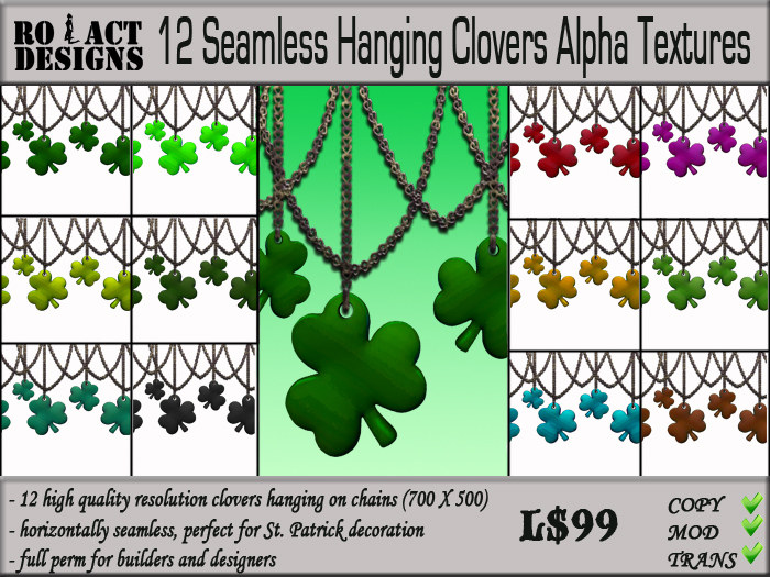 ..::RO!ACT::..DESIGNS 12 Hanging Clovers Seamless Alpha Texture