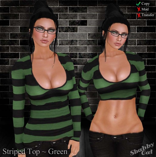 ~Shabby Cat Striped Top (olive)~