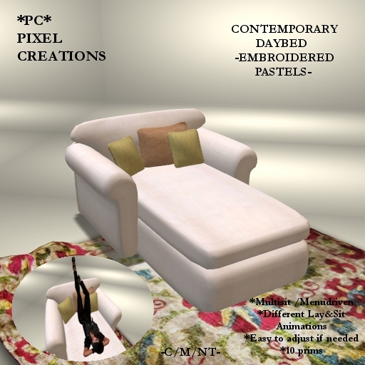 [PC] CONTEMPORARY DAYBED "EMBROIDERED PASTELS" MULTISIT (Boxed)