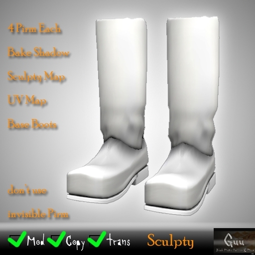 -=((Guu))=- Sculpty base combat Boots [BOXED] Sculpted Map UV map