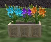 wood planter  with lilies