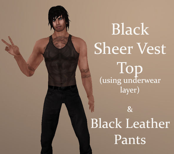 Black Leather Trousers & Black Sheer Vest Top (underwear layer)