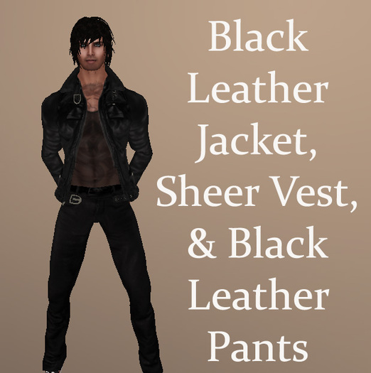 Black Leather trousers, pants, Leather Jacket, Blk Sheer Vest