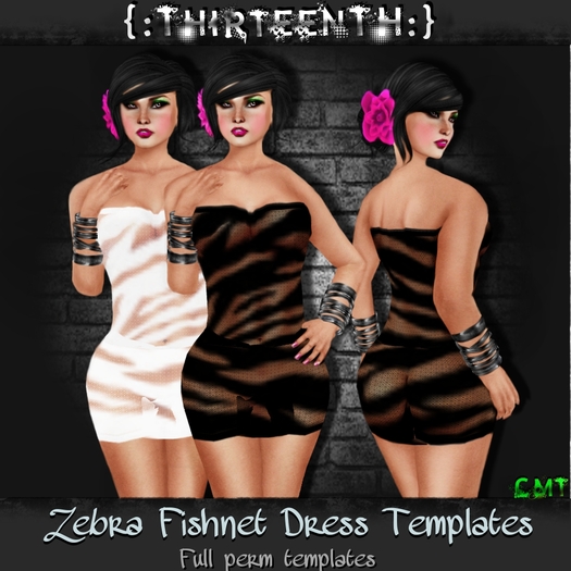 {:ThirteenTH:} Ripped Fishnet Zebra Dress Templates FULL PERM
