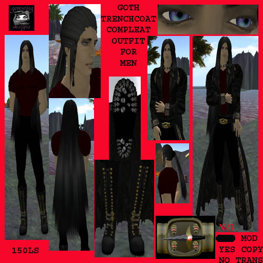 golden goth trenchcoat outfit set for men