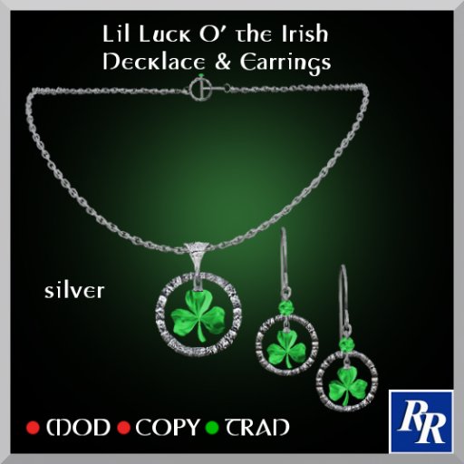 (R) Lil Luck O' the Irish Set Necklace & Earrings Emerald Gemstone (silver)