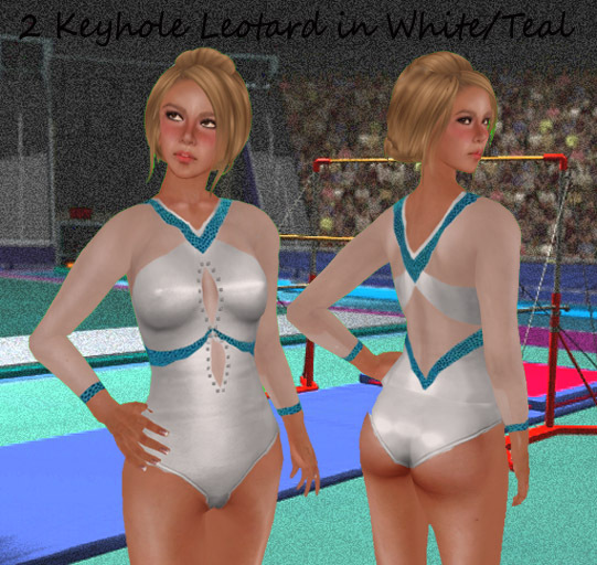 *~*SPANKIES*~* 2 Keyhole Leotard in White/Teal