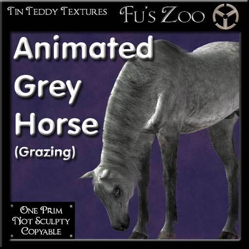 *TT* 1 Prim Animated Grey Horse Grazing