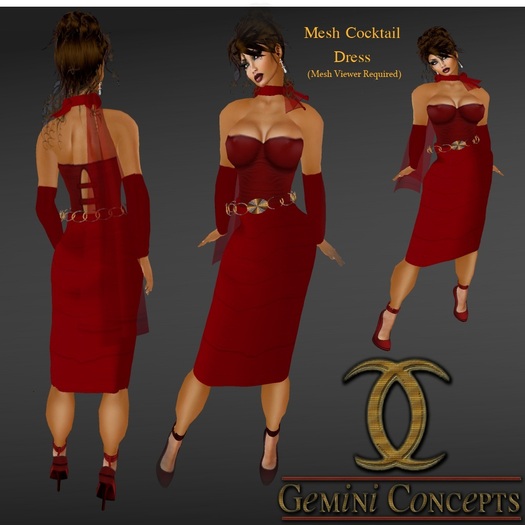 (CC) Red Strapless Mesh Cocktail Dress Boxed 1