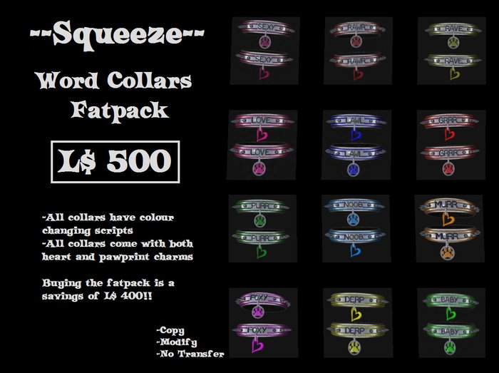 --Squeeze-- Word Collars Fatpack   (L$ 500)