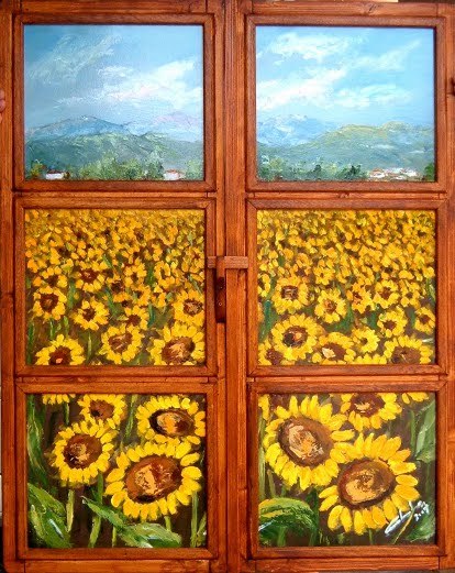 window on sunflowers