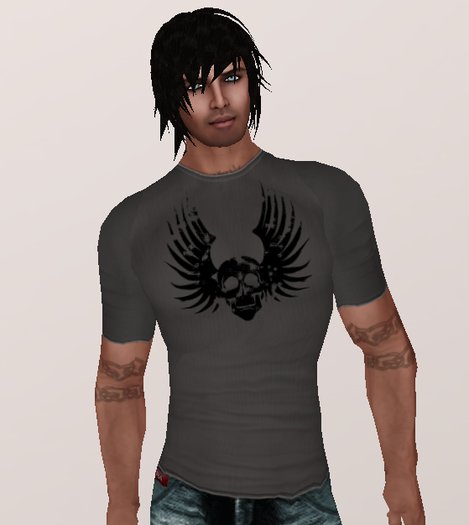 Black winged skull on grey T Shirt (underpants/shirt layer)