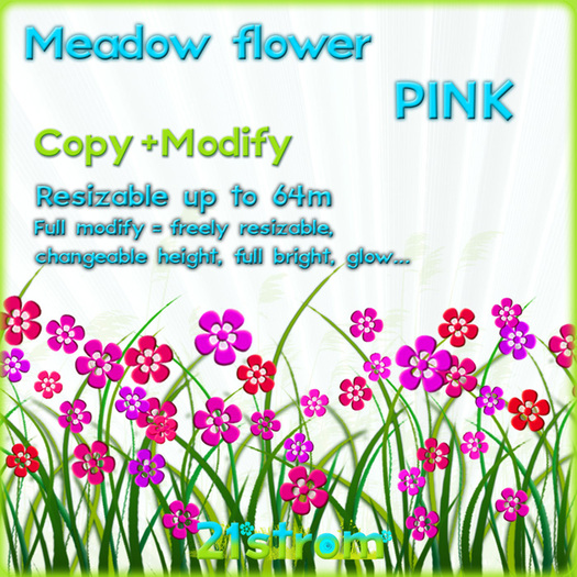 1 prim sculpted Meadow Flower PINK flowers with grass - copy, full modify, resizable up to 64m