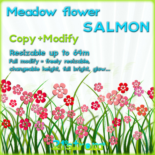 1 prim sculpted Meadow Flower SALMON flowers with grass - copy, full modify, resizable up to 64m