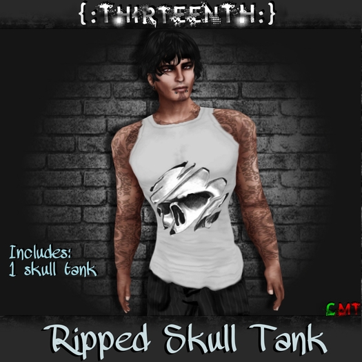 {:ThirteenTH:} Ripped Skull Tank_Light Grey 