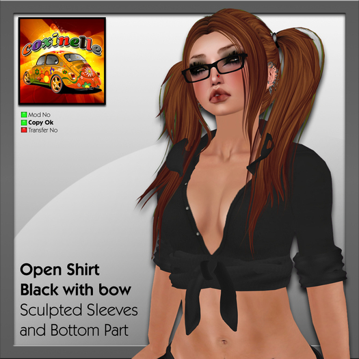 Coxi - Open Shirt Black with bow
