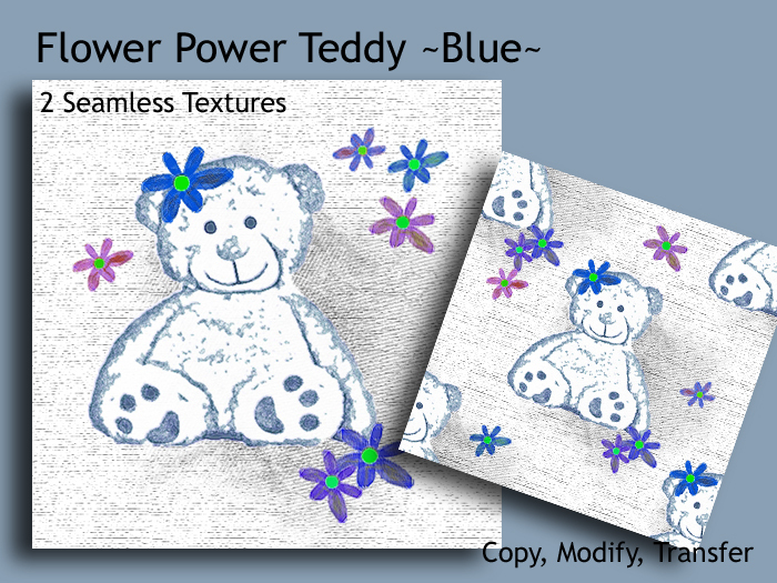 Flower Power Teddy Blue - 2 Seamless Textures Full Perm