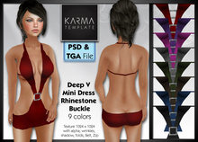 Karma Template - Psd & Tga - Deep V Mini Dress Rhinestone Buckle - 9 colors