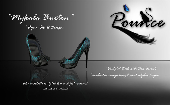 *P* Pounce Mykala Burton Skull Heels in Aqua . Skull Design *PROMO PRICE*