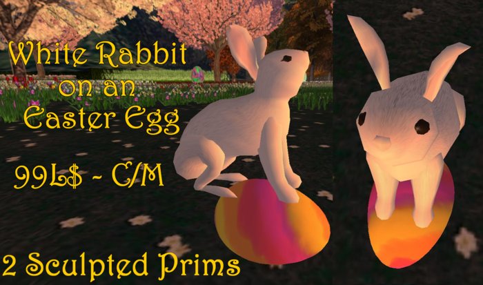 White Bunny Rabbit on an Easter Egg - 2 Prims