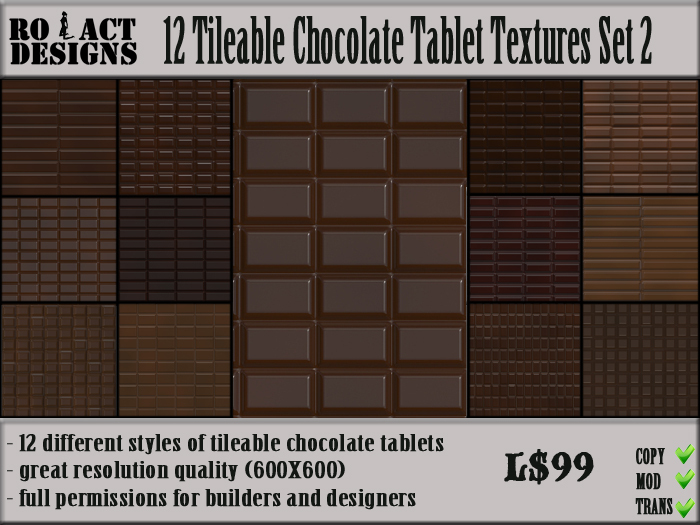 ..::RO!ACT::..DESIGNS 12 Tileable Chocolate Tablet Textures