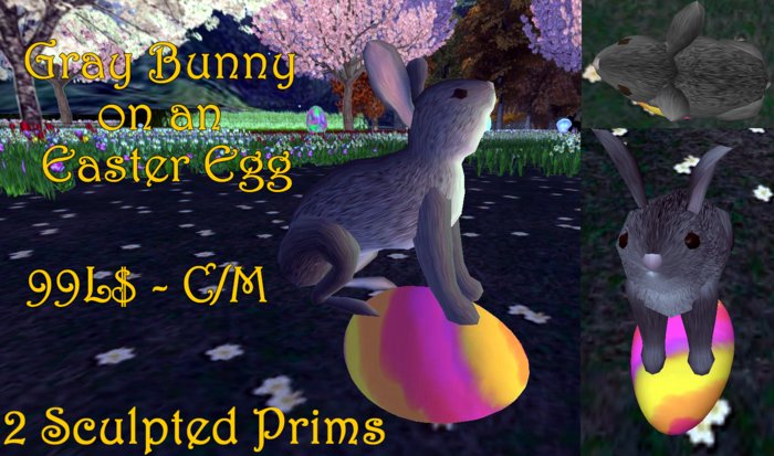 Gray Bunny Rabbit on an Easter Egg - 2 Prims