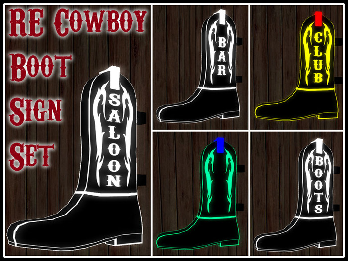 RE Cowboy Boot Sign Set - Western Decor for Club, Shop or Home
