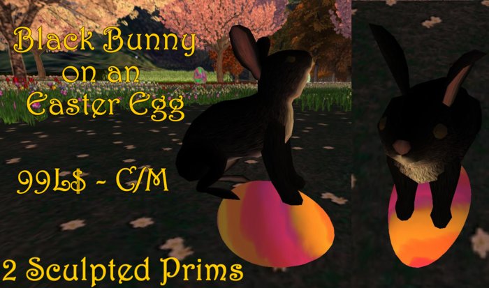 Black Bunny Rabbit on an Easter Egg - 2 Prims