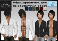 Karma Template - Tga - Zipped Hoodie/Jacket Close & Open Version - 6 Colors