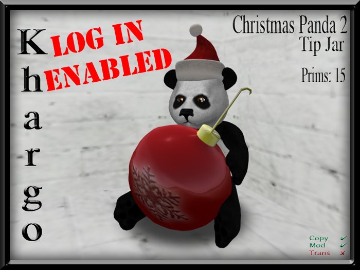 Khargo: Christmas Panda 2 Tip Jar / Tipjar - Log In Version for Clubs / Employees / Split Tips
