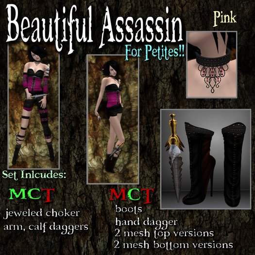 ~P~ Beautiful Assassin - Pink Set ** For Petites Mesh Avatars**
