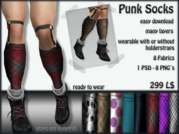 Punks Socks -  8 Styles - PSD/TGA Files - full perm