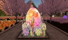 Easter Egg with Sq Flower Surround with Easter Bunny and Basket Decoration - 2 Prims