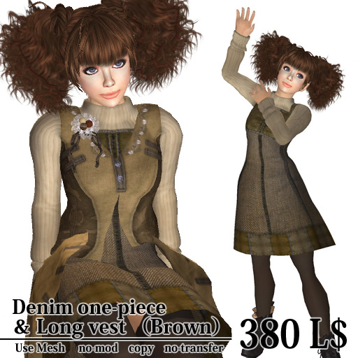 =Feather=Denim one-piece(Brown)