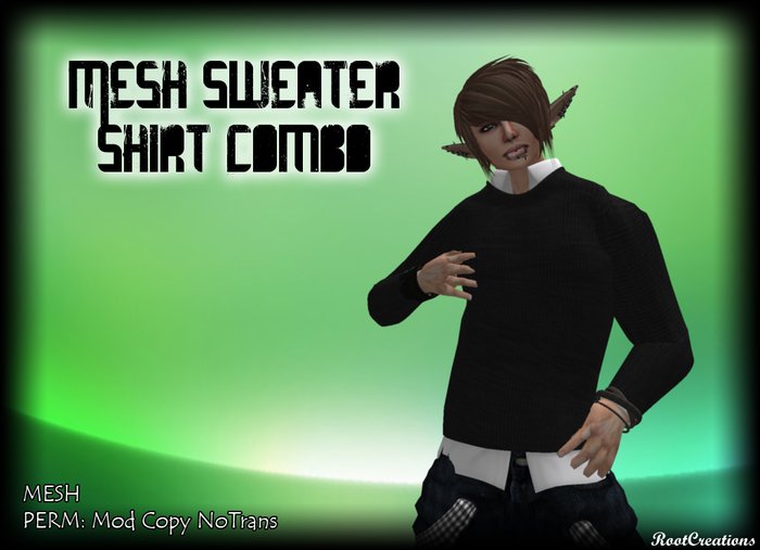 [ROOT] Mesh Sweater Shirt Combo