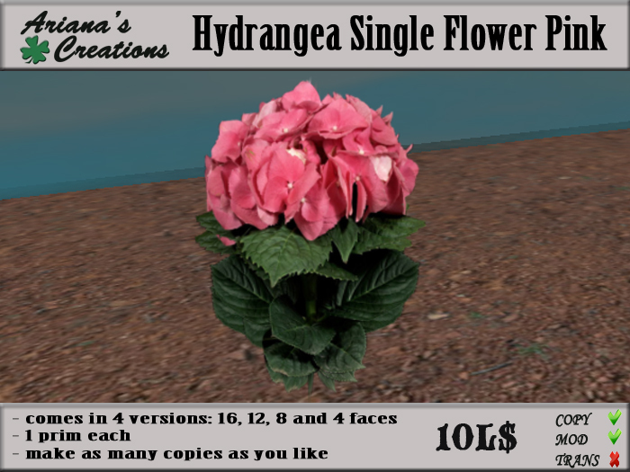 Ariana's Creations-Hydrangea Single Flower Pink
