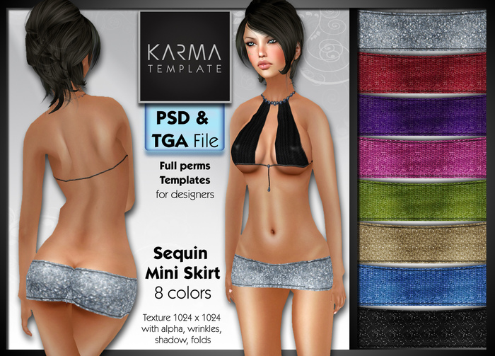 Karma Template - Psd & Tga - Sequin Mini Skirt - 8 Colors