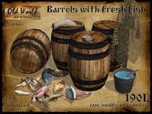 Set for dock 1 - barrels with fresh fish - Old World - Rustic Furniture - Medieval decoration