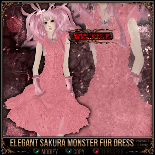 [Mesh] =^.^= Curious Kitties - [Limited Edition] Elegant Sakura Monster Fur Dress