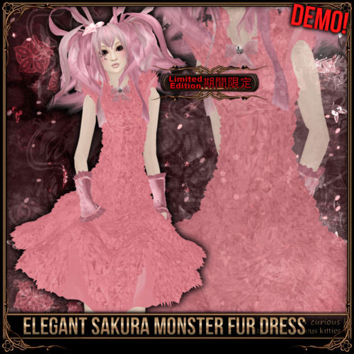 [Mesh] =^.^= Curious Kitties - [Limited Edition] Elegant Sakura Monster Fur Dress DEMO