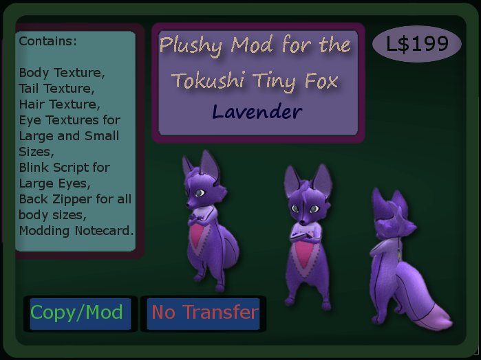 Plushy mod for Tokushi Tiny Fox: Lavender