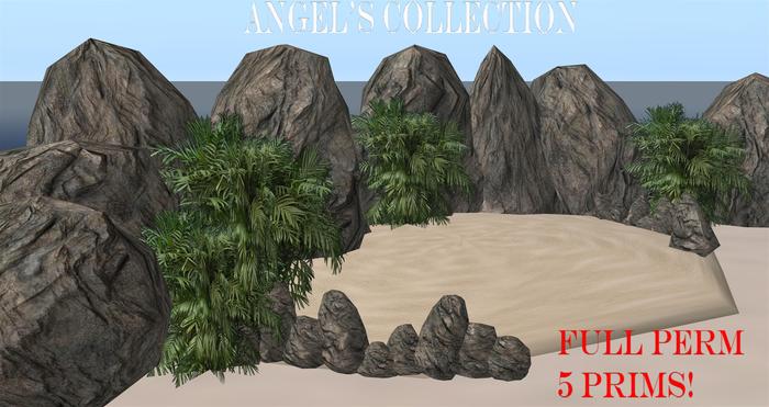 SCULPT BEACH WITH ROCKS AND PLANTS BOXED