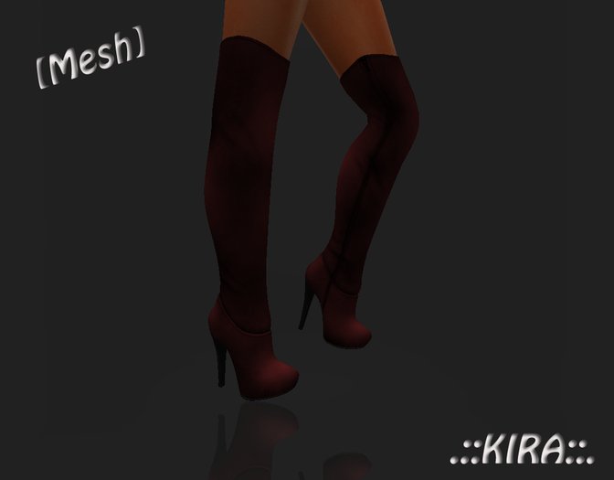 .::KIRA::. [Mesh] Red Overknee Boots